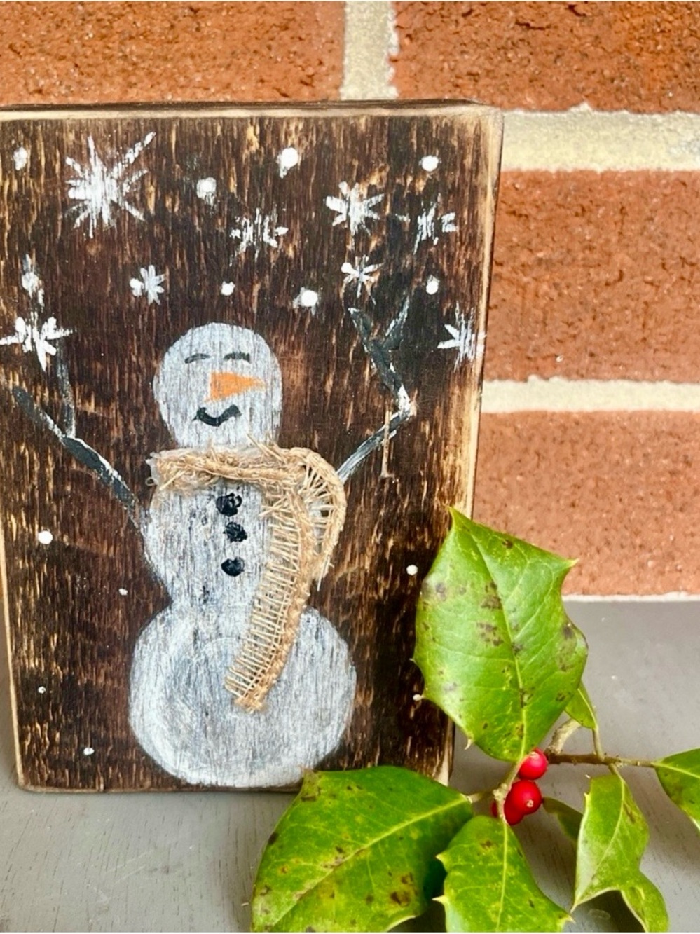 Rustic Snowman Wooden Shelf Sitter Distressed Primitive Winter Decor